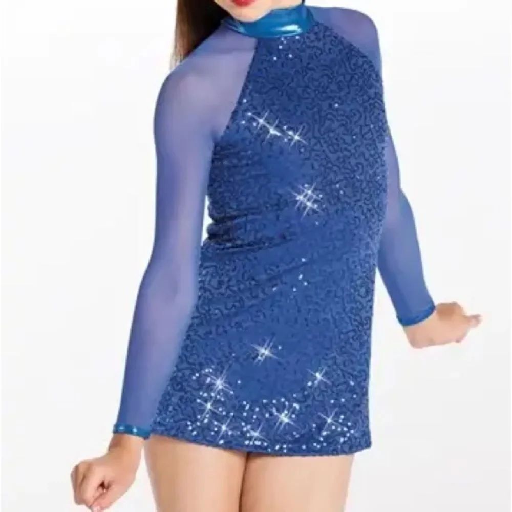WEISSMAN Balera Dance Costume royal blue Sequin Performance Shift Dress D9614 LC